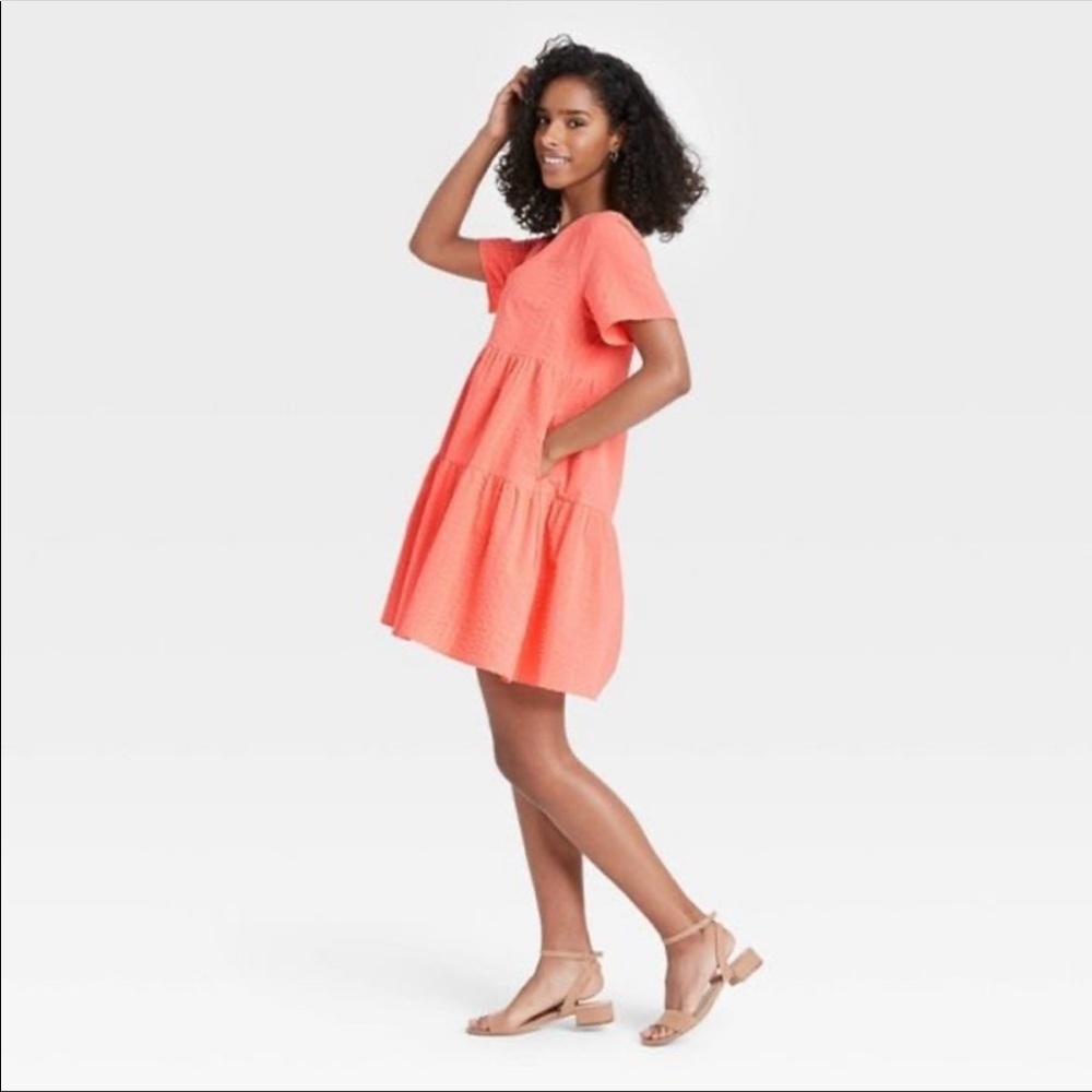 Target - A New Day - Flutter Short Sleeve Tiered Dress - Peach - Size M